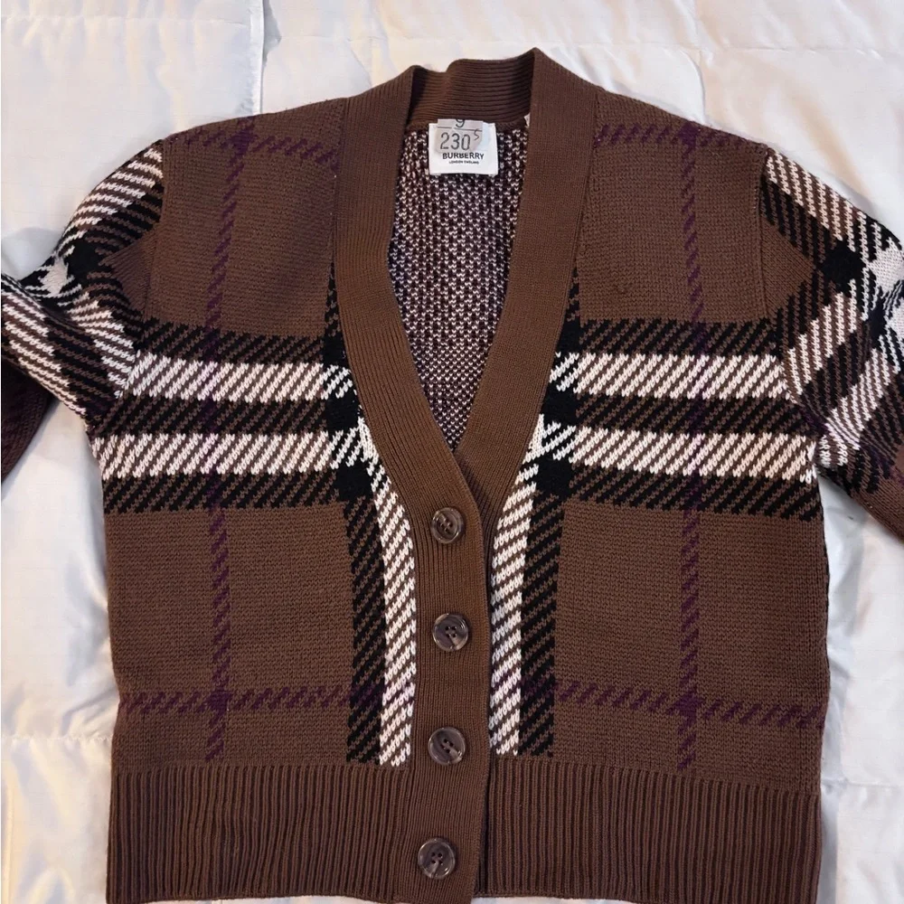 Burberry Tan Checkered Cardigan Women's - Picture 11 of 11